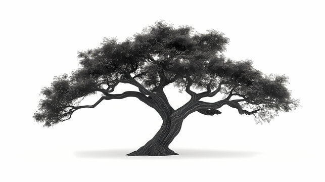 Isolated white background with iron wood tree (pyinkado). Ebonwood. Illustration