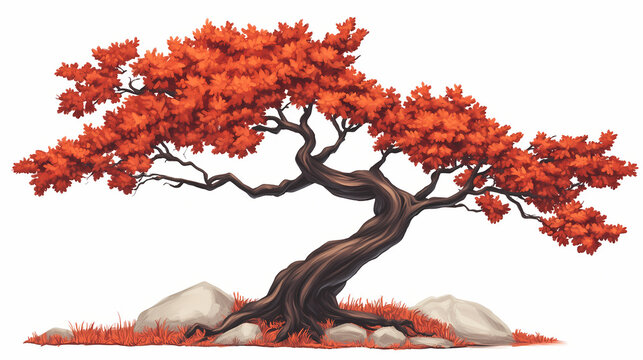 Isolated white background with iron wood tree (pyinkado). Ebonwood. Illustration