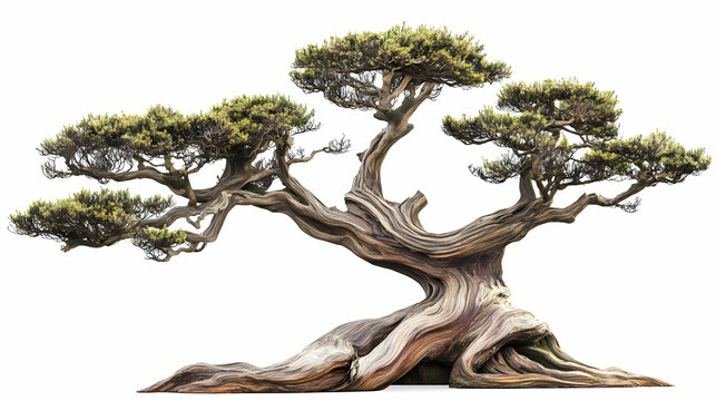 Isolated white background with iron wood tree (pyinkado). Ebonwood. Illustration