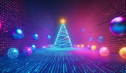 New Year background  a dark blue gradient background with a Christmas tree made of light and glowing