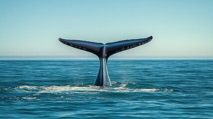 Fototapeta premium A whale's tail emerges from the ocean, showcasing its majestic presence in nature.