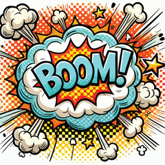 Cartoon comic sign burst cloud. Speech bubble, boom sign expression and   on a white background