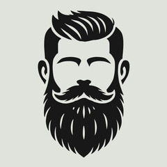 Naklejka premium very simple flat and minimalist Bearded mans face detailed silhouette in black color on a white background