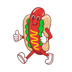 Hotdog Cartoon Character. Hotdog mascot vector Illustration. Food mascot isolated