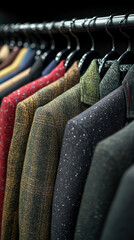 Obraz premium A Row of Mens Jackets Hanging on a Rack