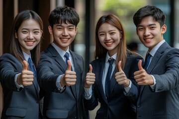 Group of businessman and businesswoman team giving thumb up sign of success business teamwork, Generative AI