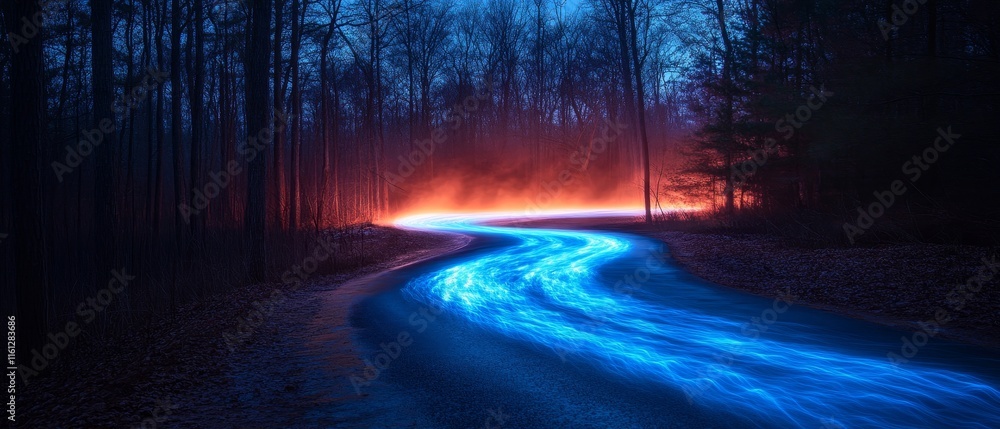 Poster vines pulse through glowing surreal forest visuals., generative ai