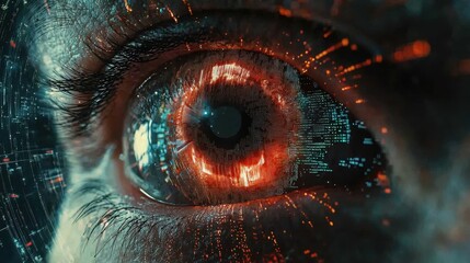 Exploring digital futures eye technology and visual data virtual environment close-up view futuristic concept