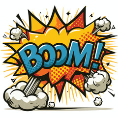 Cartoon comic sign burst cloud. Speech bubble, boom sign expression and   on a white background