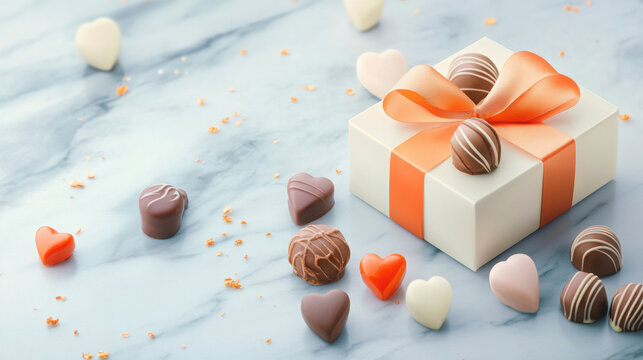Elegant gift box with assorted cho tes and heart shapes