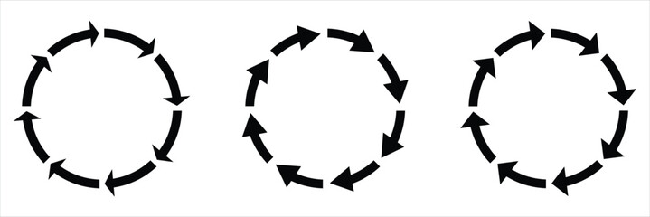 Circle Arrow icon set vector illustration. refresh, reload, Set of circle arrows rotating, different circular arrows of black color isolated, recycle sign, Arrow clock wise rotating symbol.