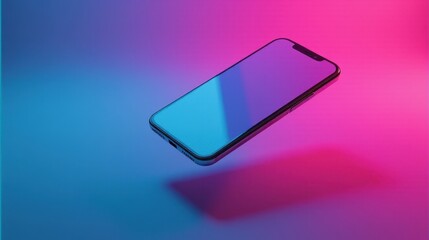 A modern smartphone elegantly floats against a vibrant gradient pink and blue background, highlighting its sleek design
