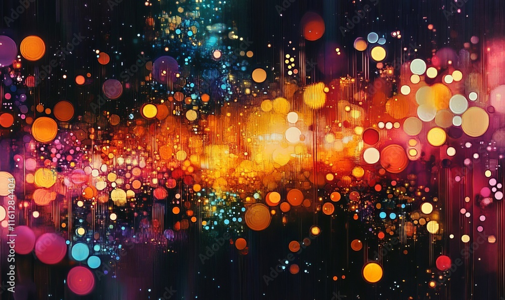 Poster metaphysical visuals dissolve into vibrant, glowing digital textures., generative ai