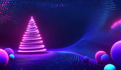 New Year background, a dark blue gradient background with a Christmas tree made of light and glowing