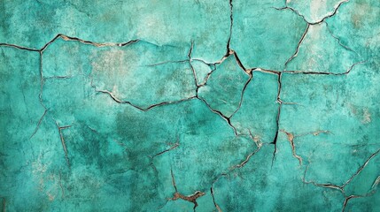 Obraz premium Cracked turquoise wall with gold accents showing texture and detail in natural light