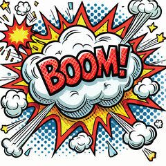 Cartoon comic sign burst cloud. Speech bubble, boom sign expression and   on a white background
