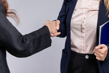 Obraz premium Close up of businesswoman shaking hands during a meeting success, dealing, greeting and partner concept.