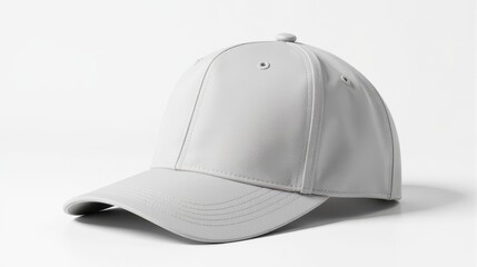 Fototapeta premium A sleek gray baseball cap isolated on a clean white background, showcasing its textured fabric and modern design