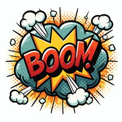 Cartoon comic sign burst cloud. Speech bubble, boom sign expression and   on a white background