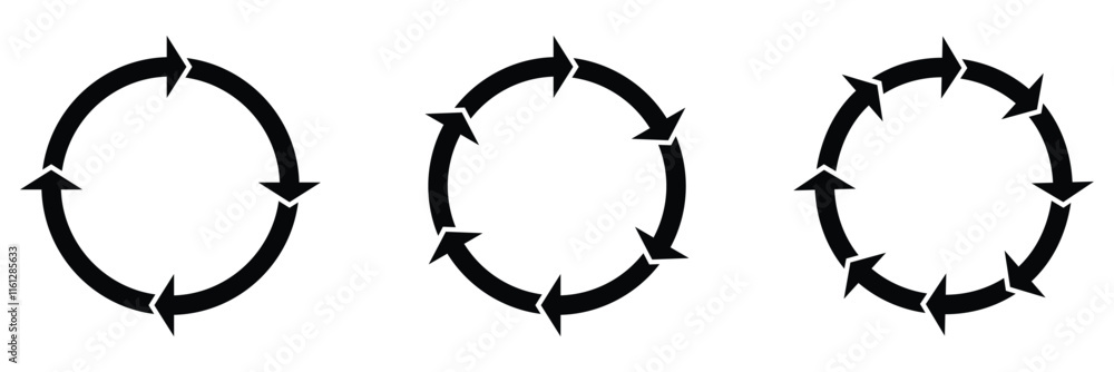Poster different circular arrows of black color. circle arrow icon set isolated on white background.
