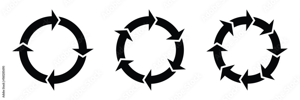 Poster different circular arrows of black color. circle arrow icon set isolated on white background.
