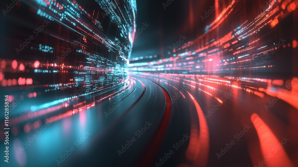 Poster dynamic digital flow visualization futuristic cityscape abstract animation high-tech environment clo