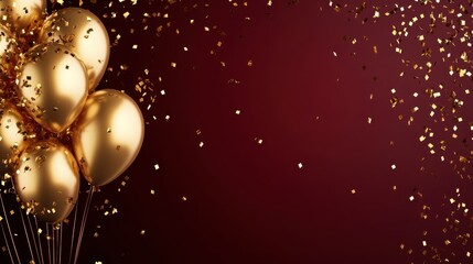 Celebration event with gold balloons and confetti festive background party atmosphere close-up view joyful concept