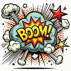 Fototapeta premium Cartoon comic sign burst cloud. Speech bubble, boom sign expression and on a white background