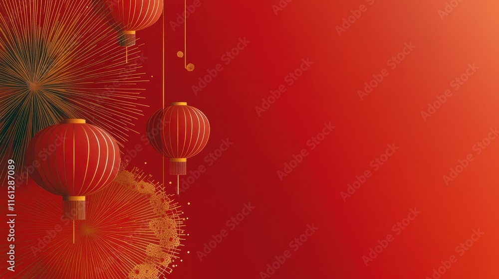 Poster elegant red lanterns with radiant background in festive style
