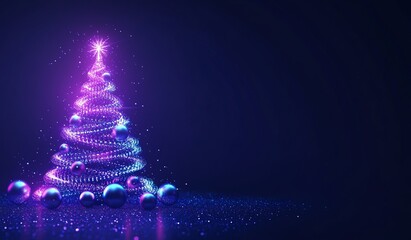 New Year background, a dark blue gradient background with a Christmas tree made of light and glowing