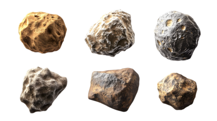 Collection of Asteroids Isolated on a Transparent Background Generative AI