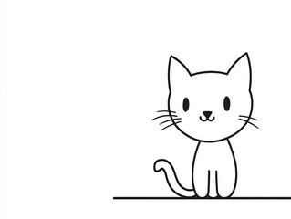 Charmingly Simple Line Art Illustration: Adorable Kitten Sitting on White Background. AI Generated