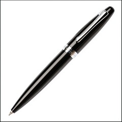 Isolated on white, a black ballpoint pen with a metallic finish, is simple and professional., realistic photo blank area for copy space, great detail