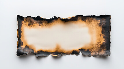 Burnt Paper Blank Isolated on White Background, Charred Edges with Scorched Texture, Vintage and Rustic Look, Torn and Weathered Appearance, Perfect for Creative or Decorative Concepts