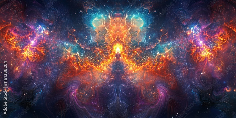 Poster patterns pulse through glowing, dynamic digital dreamscapes., generative ai