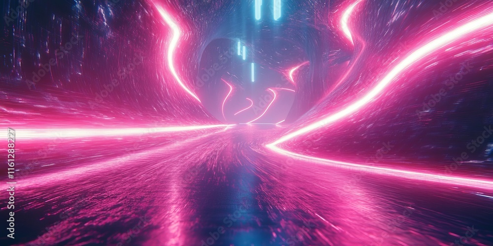Poster patterns pulse through glowing, dynamic digital dreamscapes., generative ai