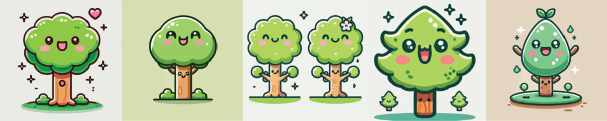 Collection of cute tree animation vectors