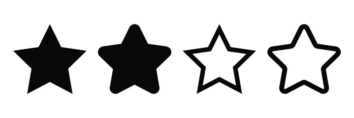 Stars collection. Star vector icons. Black set of Stars, isolated on white background. Star icon. Stars in modern simple flat style. Vector illustration.