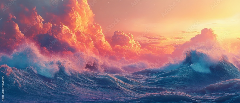 Poster waves dissolve into surreal cosmic digital dreamscapes., generative ai