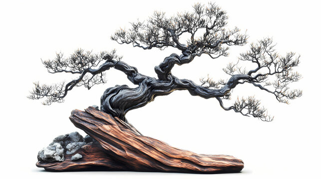 Isolated background of an iron wood tree isolated against a white background (pyinkado). Ebonwood. Illustration