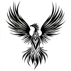 Obraz premium Stylized black phoenix bird with wings spread wide.