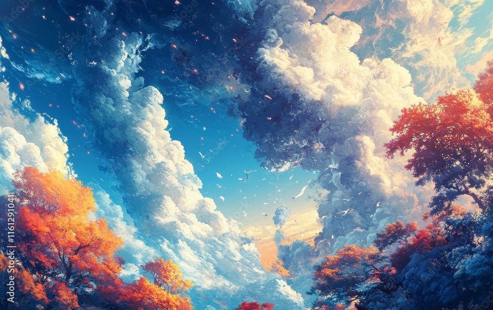 Poster flows shift into vibrant surreal abstract dreamscapes., generative ai