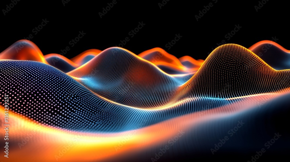 Fototapete grids dissolve into glowing abstract waves and fluid shapes., generative ai