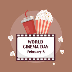 World cinema day. Poster, banner, card, background, February 8.  World cinema day design background. 