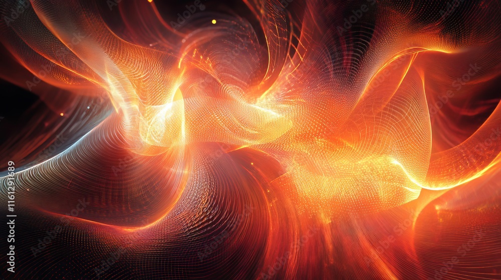 Poster grids ripple into futuristic glowing abstract art forms., generative ai