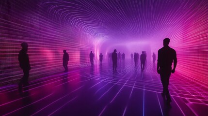 grids ripple into futuristic glowing abstract art forms., Generative AI
