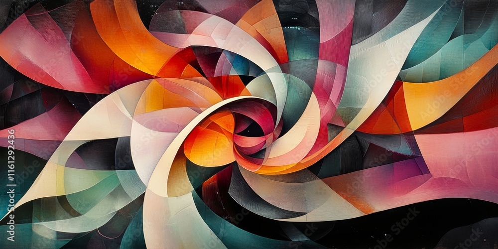 Aufkleber shapes twist into surreal futuristic abstract visual patterns., generative ai