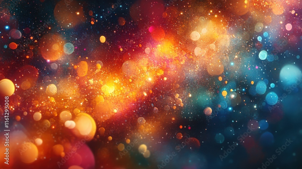 Poster a vibrant, abstract background filled with colorful bokeh lights, creating a dreamy, atmospheric eff