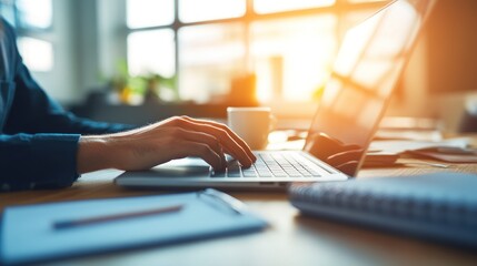 Woman Working on Laptop in Bright Office