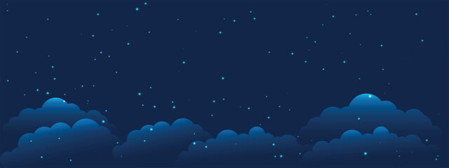 Design background of night sky with stars and clouds. Vector on a blue background © Dima